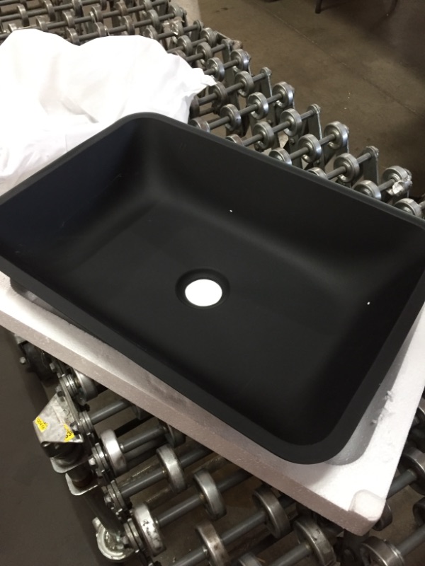 Photo 2 of *MISSING pop up drain and mounting ring* 
VIGO Matte Shell Sottile Glass Rectangular Vessel Bathroom Sink in Black, 18.125 × 13 × 4.125