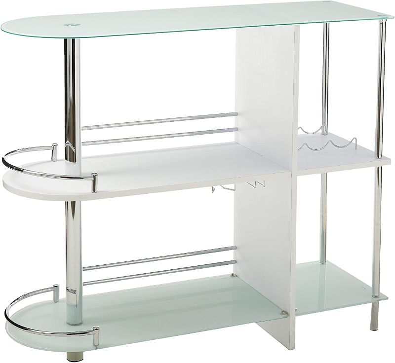 Photo 1 of Kings Brand Furniture Bar Table with Two Tempered Glass Shelves, White
