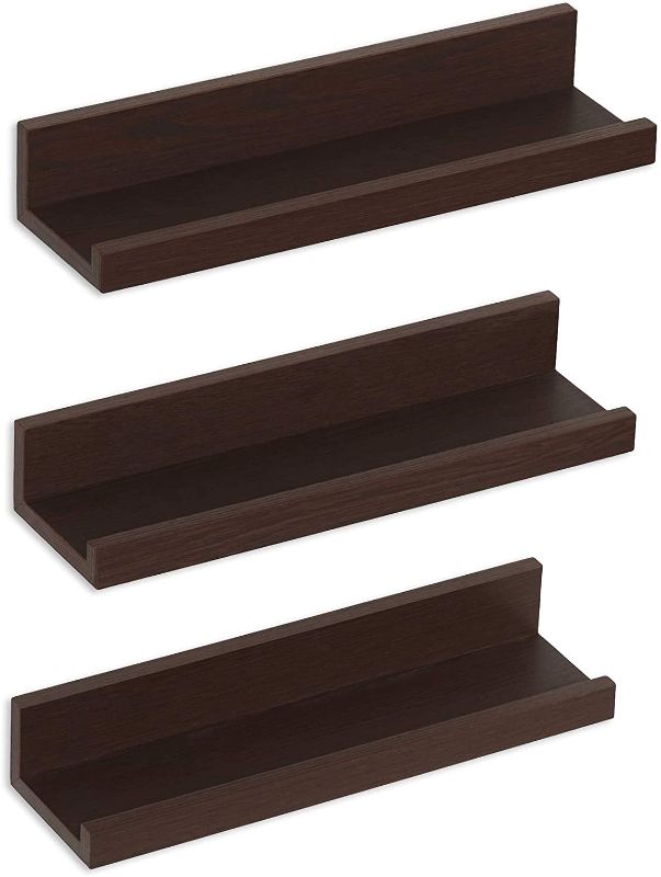 Photo 1 of Americanflat Picture Ledge Shelf Set of 3 - Floating Shelves with Lip for Picture Display - Mahogany 4 FT