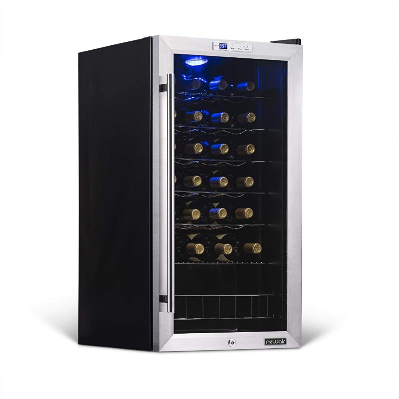 Photo 1 of  **NewAir Compressor Wine Cooler Refrigerator in Stainless Steel | 27 Bottle Capacity | Freestanding or Built-In | UV Protected Glass Door with Lock and Handle
269.99
