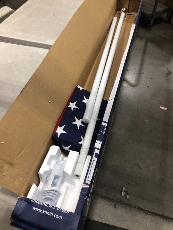 Photo 2 of Annin Flagmakers Model 238 American Flagpole Kit 6ft 2 Section White Spinning Pole That Rotates 360 Degrees with US Flag, 3x5 ft
