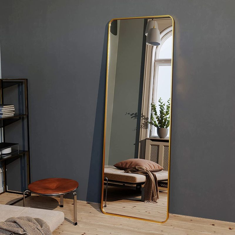 Photo 1 of BEAUTYPEAK Full Length Mirror Standing Mirror 21x64, Large Rectangle Floor Mirror, Rounded Corners with Aluminum Alloy Frame, Gold
