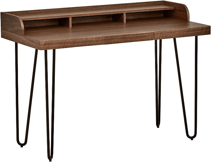 Photo 1 of Amazon Brand – Rivet Modern Wood and Metal Hairpin Small Table Desk, 47.2"W, Walnut
