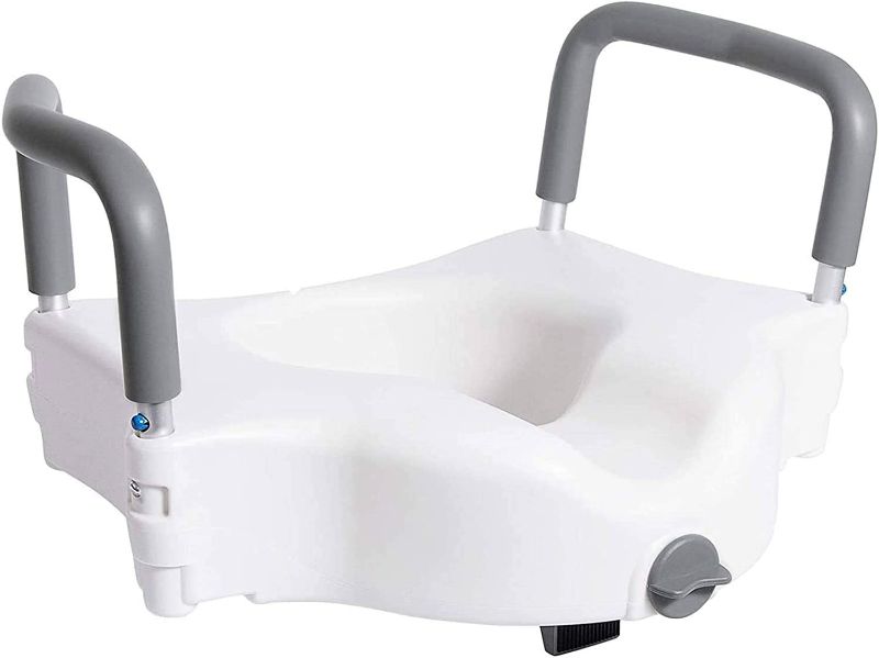 Photo 1 of Vaunn Medical Elevated Raised Toilet Seat & Commode Booster Seat Riser with Removable Padded Grab bar Handles & Locking Mechanism
