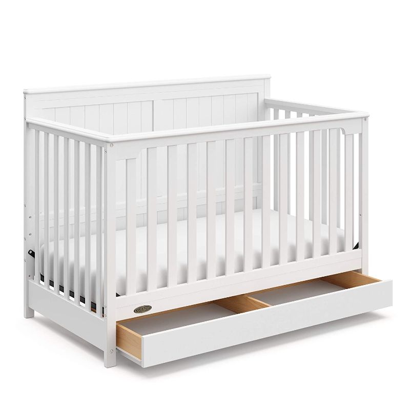 Photo 1 of Graco Hadley 4-in-1 Convertible Crib with Drawer - Converts to Daybed, Toddler and Full-Size Bed, Adjustable Mattress Height, Undercrib Storage, Coordinates with Any Nursery, White
