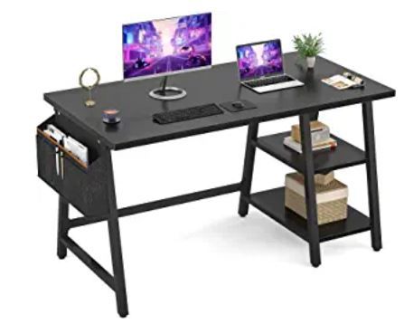 Photo 1 of Armocity Computer Desk 47 Inch Desk with Reversible Storage Shelf Large Writing Study Table with Storage Bag for Home Office Workstation, Black
