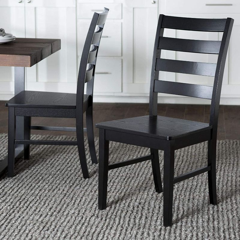 Photo 1 of Walker Edison Furniture Modern Farmhouse Wood Kitchen Dining Chair, Set Of 2, Black
