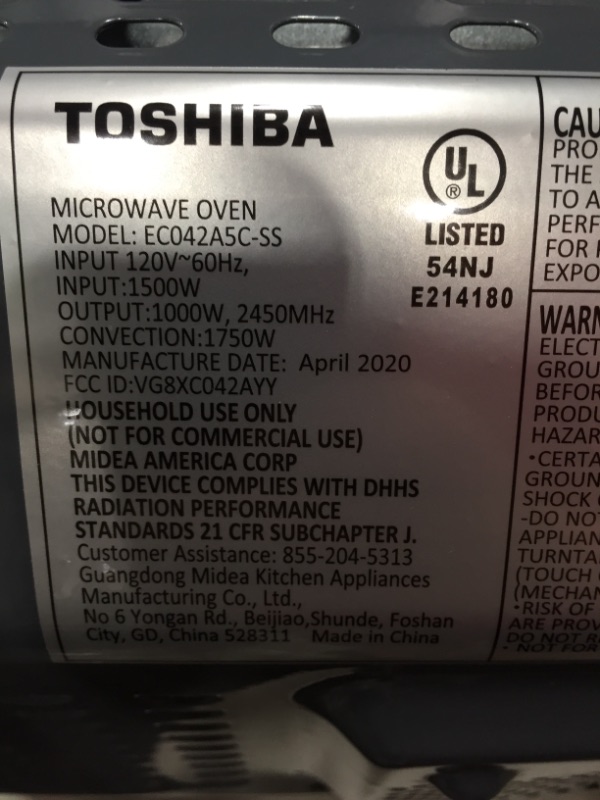 Photo 3 of Toshiba EC042A5C-SS Countertop Microwave Oven with Convection, Smart Sensor, Sound On/Off Function and LCD Display, 1.5 Cu.ft, Stainless Steel