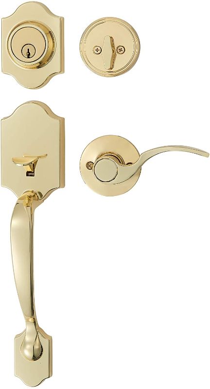 Photo 1 of Amazon Basics Handleset with Shelby Lever - Single Cylinder - Polished Brass
MISSING KEYS 