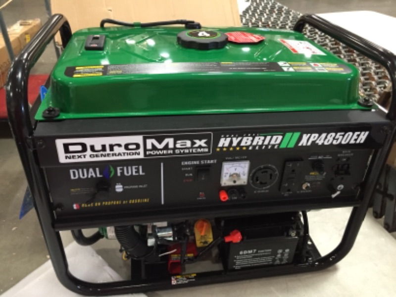 Photo 2 of DuroMax XP4850EH Generator-4850 Watt Gas or Propane Powered-Electric Start-Camping & RV Ready, 50 State Approved Dual Fuel Portable Generator, Green