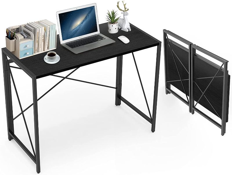 Photo 1 of Folding Computer Desk,30'' Modern Simple Home Office Desk, with Foldable Metal Frame Space-Saving & Easy to Assemble,Used for Working & Studying,Black
