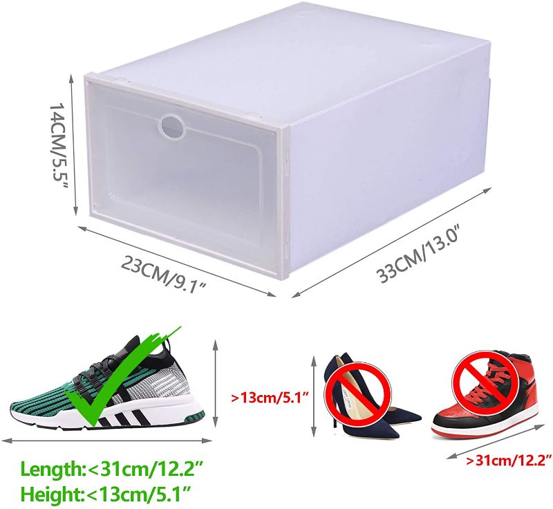 Photo 1 of 20 PCS Shoe Storage Boxes,Clear Plastic Clamshell Shoebox Stackable Shoe Organizer Foldable Display Box Container Closet Shelf Shoe Organizer,Need to Assemble (Angel White Large Round Holes)