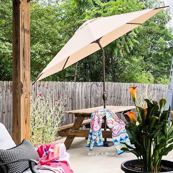 Photo 1 of 11 Feet Market Umbrella With Push Button Tilt And Crank, 8 Ribs - Beige
