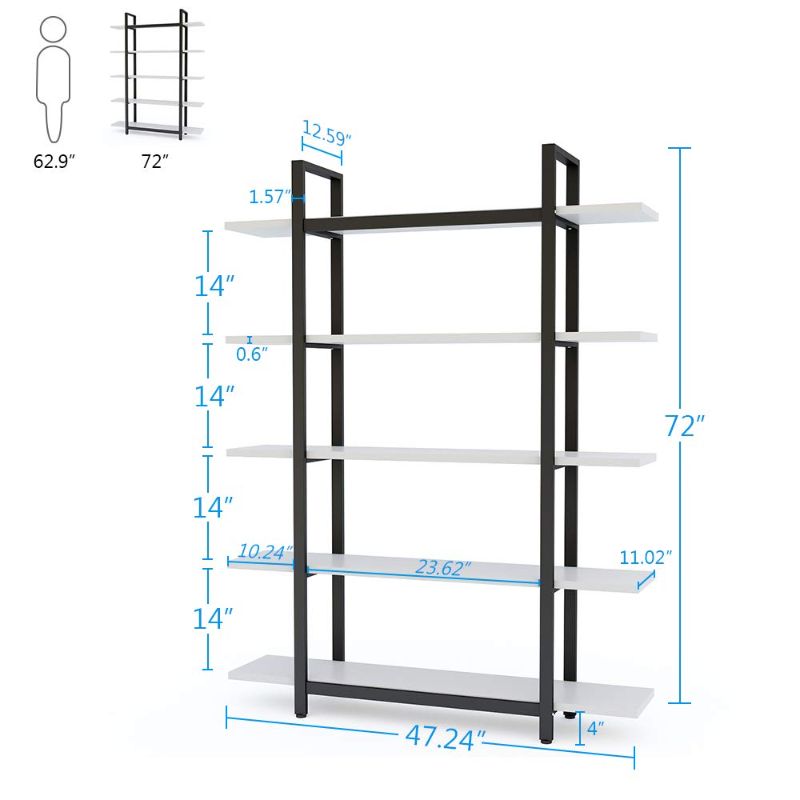 Photo 1 of Tribesigns 5-Tier Bookshelf, Vintage Industrial Style Bookcase 72 H x 12 W x 47L Inches, White
