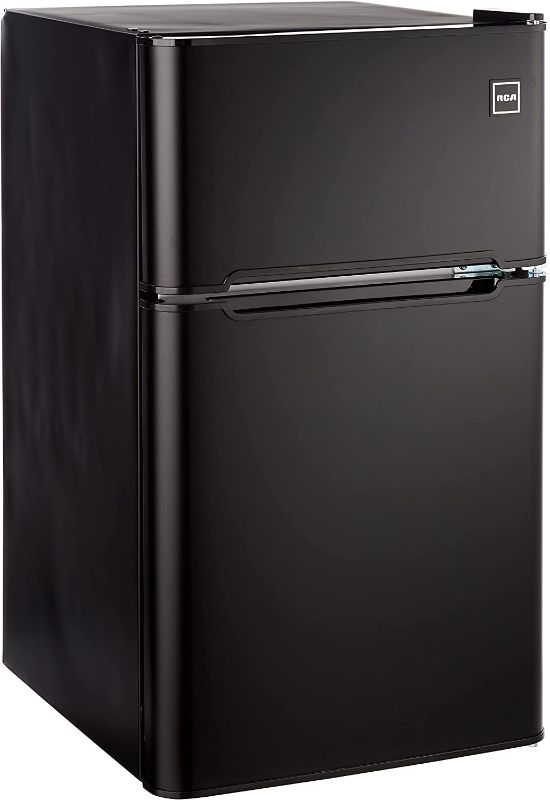 Photo 1 of RCA RFR832-BLACK, 3.2 cu. ft. 2 Door Fridge with Freezer, Black Bar Fridge
