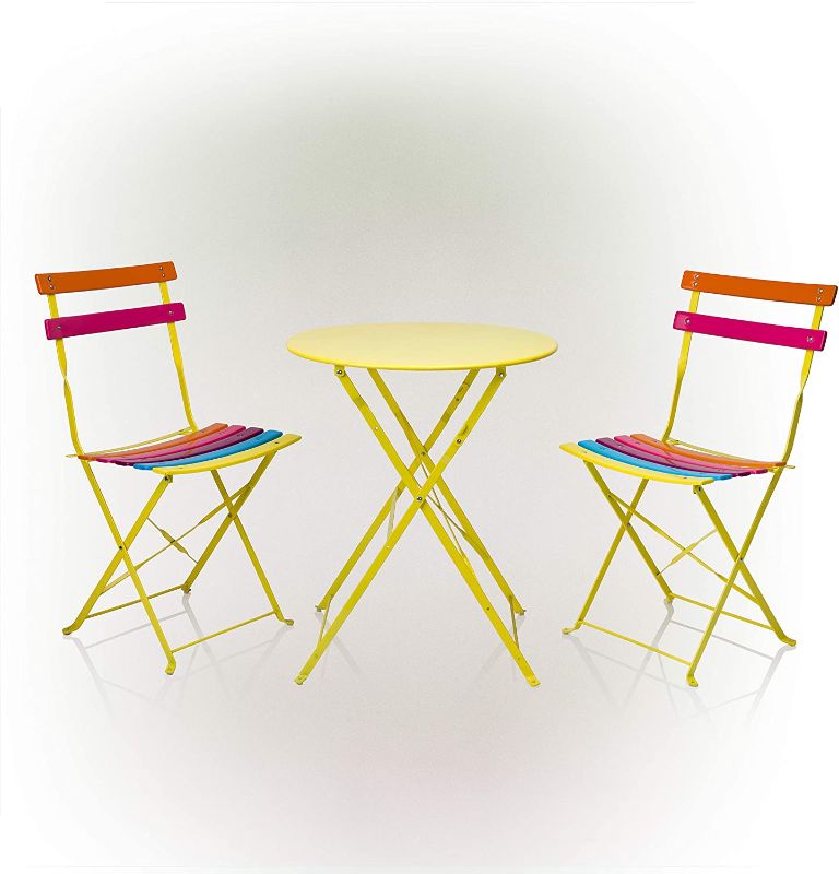 Photo 1 of Alpine MSY114A Rainbow Metal Table and Two Chairs Bistro Set