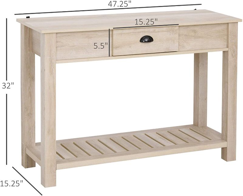 Photo 1 of *SEE last picture for damage* 
HOMCOM Console Side Entryway Table with Storage Drawer, Bottom Shelf, and Strong Sturdy Construction, White Oak
