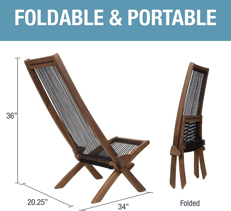Photo 1 of *SEE last picture for damage* 
CleverMade Tamarack Folding Rope Chair - Foldable Outdoor Low Profile Wood Lounge Chair for the Patio, Backyard, and Deck, No Assembly Required
