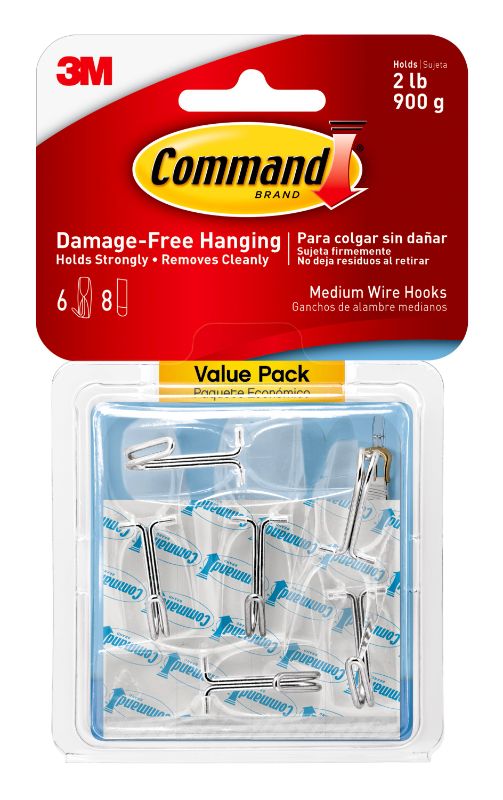 Photo 1 of 4 pks Clear Hooks and Strips Plastic Medium 6 Hooks and 8 Strips per Pack | 1 Pack of: 6