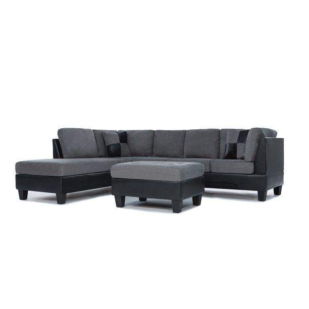 Photo 1 of 3 Piece Modern Soft Reversible Microfiber and Faux Leather Sectional Sofa with Ottoman
box 4 of 4 only