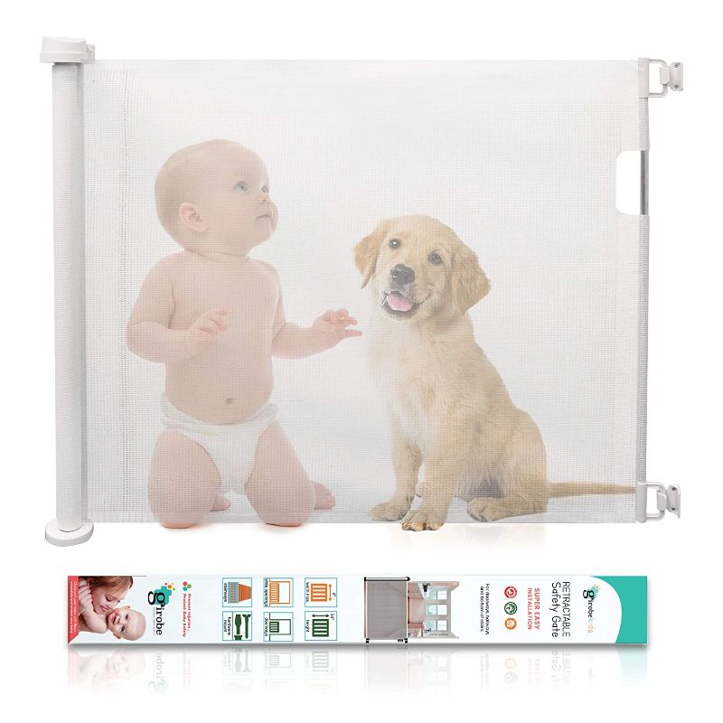 Photo 1 of 
Retractable Baby Gate, GIROBE Mesh Safety Gate for Babies and Pets, 34" Tall, Extends to 54" Wide, Pet Dog Gate for doorways, Stairs, Hallways, Indoor/Outdoor (White)
