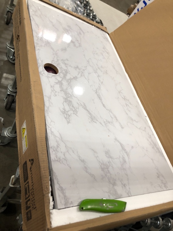Photo 1 of Athena Computer Desk with Storage Marble White - Novogratz