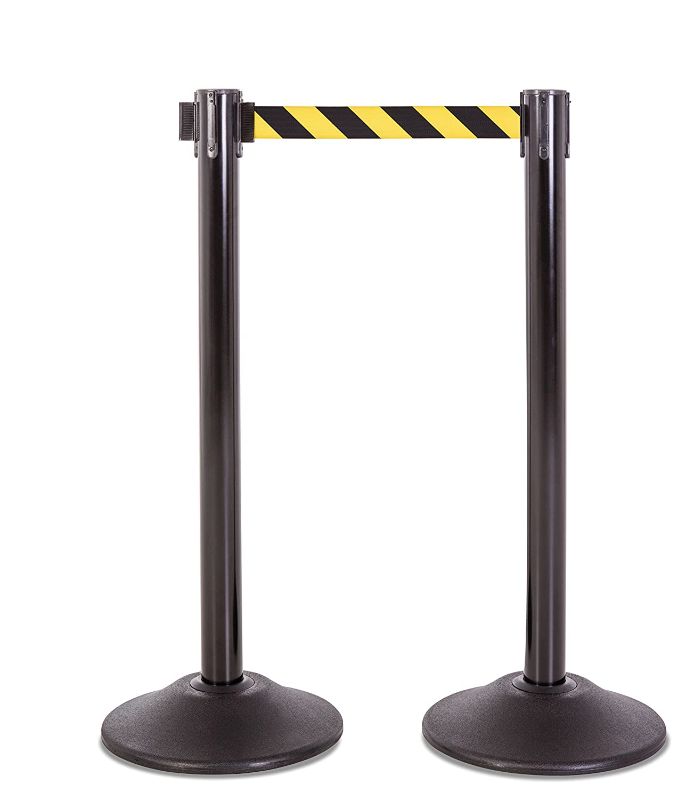 Photo 1 of US Weight Heavy Duty Premium Steel Stanchion with 7.5-Foot Retractable Belt (Black/Yellow)