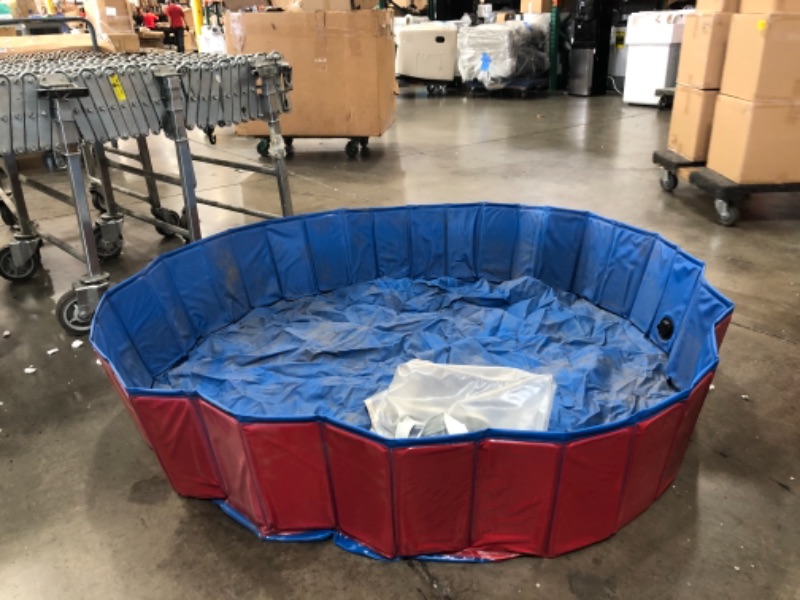 Photo 2 of Foldable 63in Dog Pool Kiddie Pool, Hard PVC XXL Plastic Pool Wading Pool for Medium Large Dogs Cats Kids and Ducks for Indoor and Outside, Red