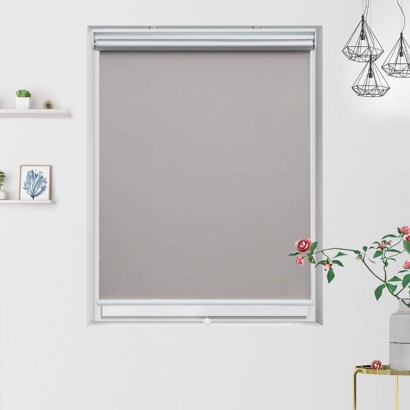 Photo 1 of 23 Window Blinds Roller Shade, 100% Blackout and Thermal with Cordless Spring System for Indoor Use, 23 x 72in, Grey