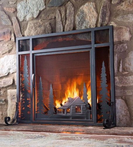 Photo 1 of Large Mountain Cabin Fireplace Fire Screen with Door, in Black