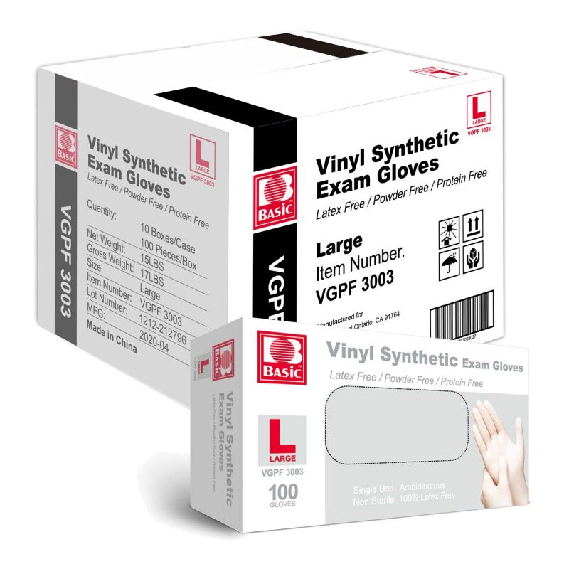 Photo 1 of Basic Medical Clear Vinyl Exam Gloves - Latex-Free and Powder-Free - VGPF-3003 (Case of 1