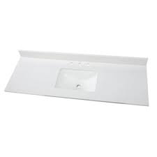 Photo 1 of 61 in. W x 22 in. D Engineered Marble Vanity Top in Snowstorm with White Single Trough Sink
