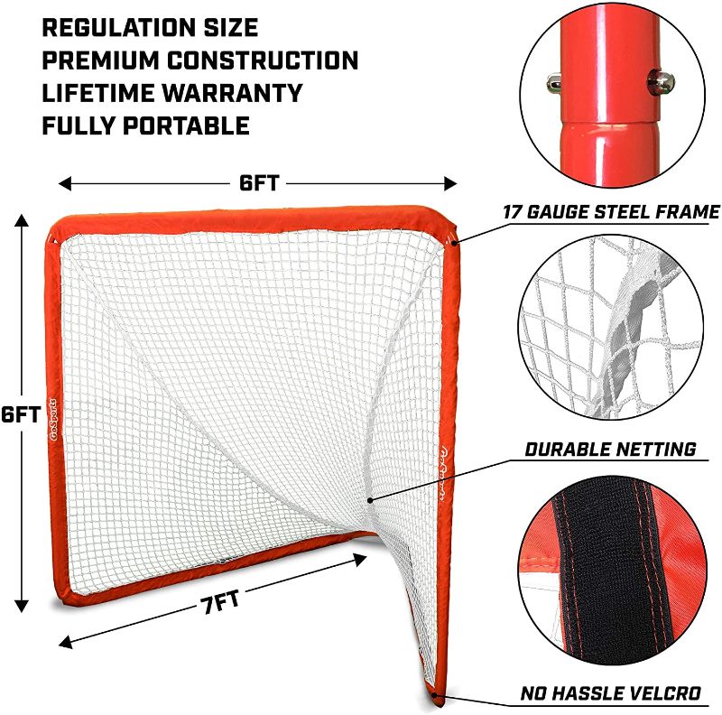 Photo 2 of GoSports Regulation 6' x 6' Lacrosse Net with Steel Frame - The Only Truly Portable Lacrosse Goal, Backyard Setup in Minutes, Red
