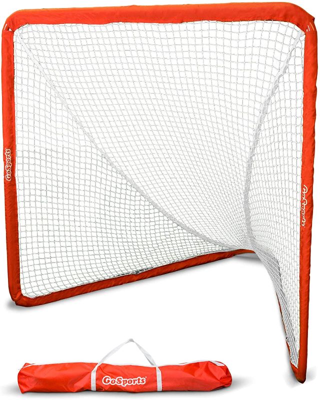 Photo 1 of GoSports Regulation 6' x 6' Lacrosse Net with Steel Frame - The Only Truly Portable Lacrosse Goal, Backyard Setup in Minutes, Red
