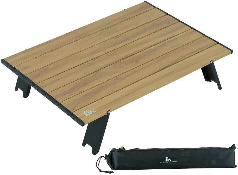 Photo 1 of iClimb Ultralight Compact Mini Beach Picnic Folding Table with Carry Bag, Two Size (Nature - L)
