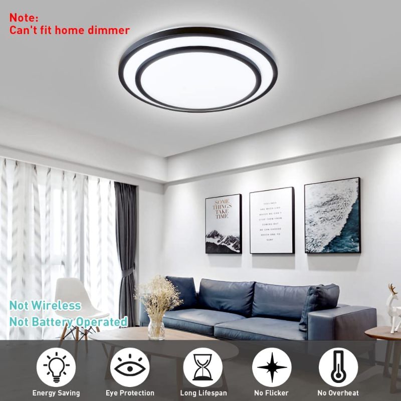 Photo 1 of DLLT 48W Dimmable LED Ceiling Light Fixture Flush Surface Mount, 20 Inch Round Remote Control Lighting, 3 Light Color Changeable for Dining Room, Living Room, Bedroom, Office, Hotel
