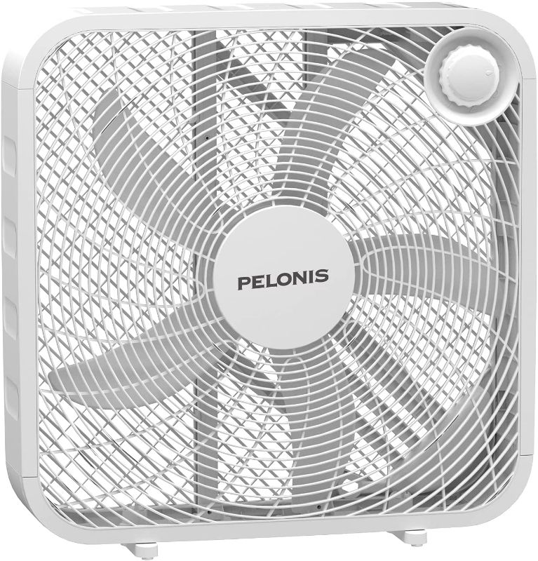 Photo 1 of PELONIS PFB50A2BWW 3-Speed Box Fan for Full-Force Circulation with Air Conditioner, White, 2020 New Model
