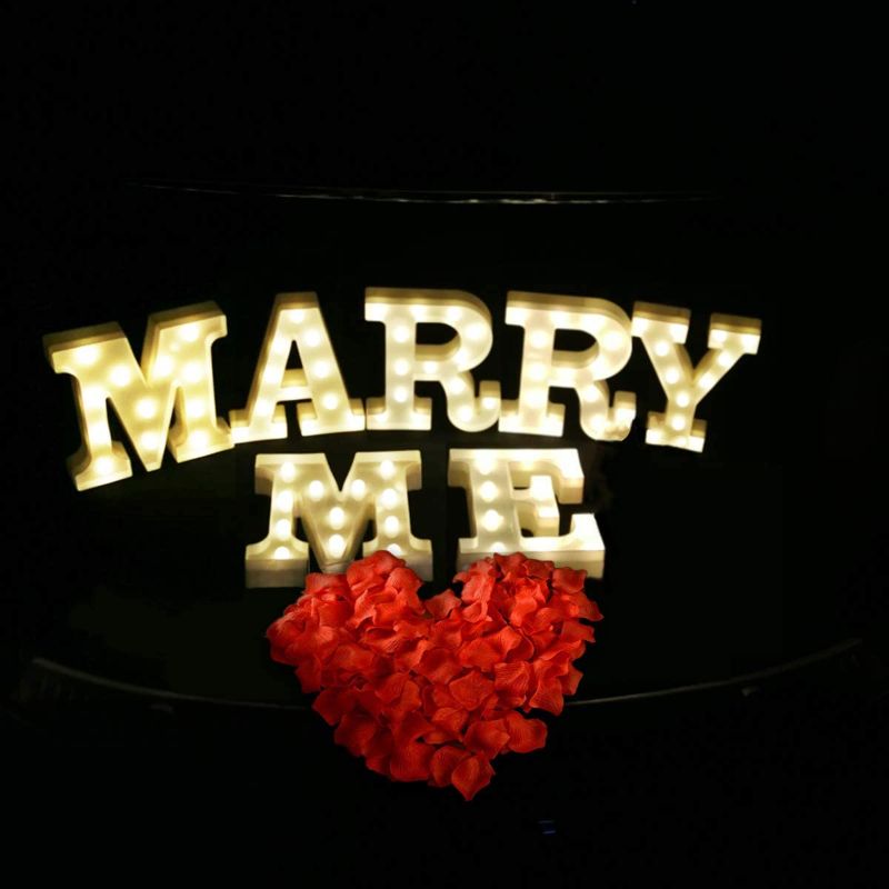 Photo 1 of Marquee Letter Lights with 1000 PCS Red Silk Rose Petals Light Up Letter Marry Me Romantic Sign with Warm White LEDs for Wall Wedding Birthday Party Christmas Bar Decore (Marry Me)
