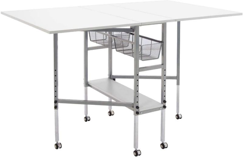 Photo 1 of Studio Designs Sew Ready Mobile Height Adjustable Hobby and Craft Cutting Table with Drawers in Silver/White (13374)
