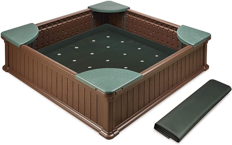 Photo 1 of Badger Basket Woodland 2-in-1 Kids Outdoor Sandbox or Garden and Vegetable Planter, Brown/Green (99894)
