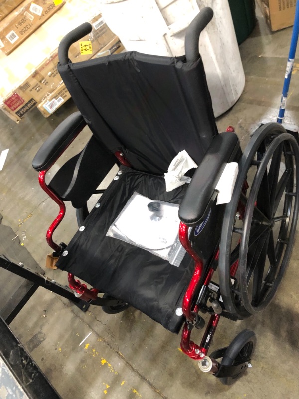 Photo 4 of Invacare 9000 XT High Performance Lighter Weight Wheelchair, with Desk Length Arms and T94HC Elevating Legrests with Padded Calf Pads, 16" Seat Width, Electric Red -ATO_9XT_WD66_61P_T94HC PARTS ONLY
