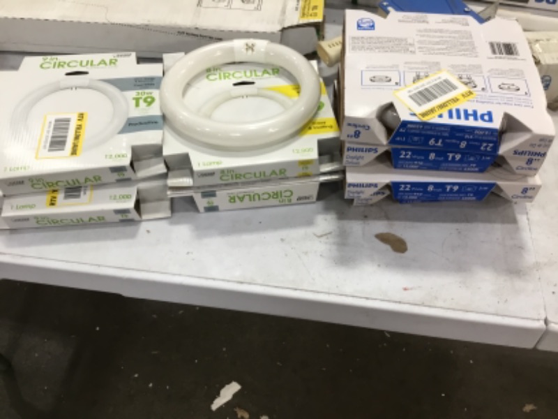 Photo 5 of 22-Watt 8 in. Linear T9 Fluorescent Tube Light Bulb Daylight Deluxe (6500K) Circline ($7.04 each x 4 = $28.28
Feit Electric FC8T9/CW Compact Fluorescent Circular Light Bulb ($8.99 x 4 =35.96)