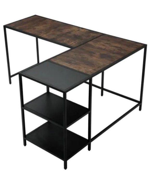 Photo 1 of ****SIMILAR TO STOCK PHOTO**** 59 in. Walnut L-Shaped Computer Desk Industrial Office Corner Desk with Storage Shelves and Space-Saving
