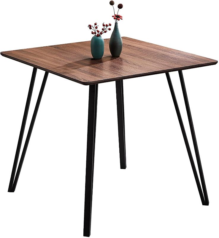 Photo 1 of GreenForest Dining Table 31.5'' Small Square Kitchen Room Table Modern Industrial Leisure Coffee Table with Solid Metal Legs for Living Room, Walnut
