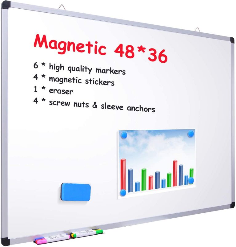 Photo 1 of 48" x 36" Dry Erase Board, Ohuhu Magnetic Large Whiteboard/White Board with 6 Color Dry Erase Markers