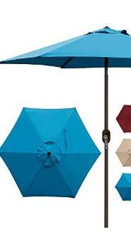 Photo 1 of Blissun 7 ft Patio Umbrella, Yard Umbrella Push Button Tilt Crank (Cerulean)
