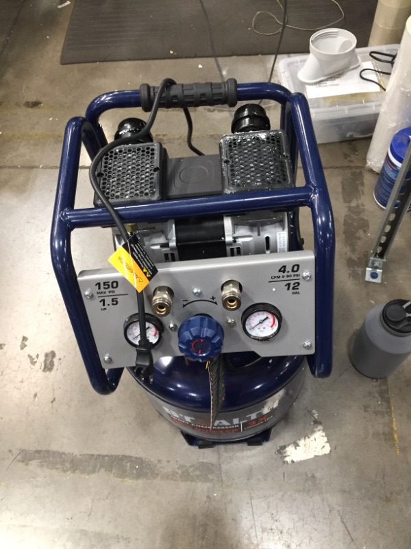 Photo 3 of Stealth 12 Gallon Ultra Quiet Air Compressor, 1.5 HP Oil-Free Peak 150 PSI 68 Decibel Air Pump, 4 CFM @ 90 PSI, Long Life Electric Air Compressor W/Wheels for Garage, Workshop, Jobsite