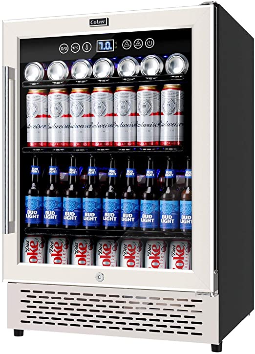 Photo 1 of Colzer 24 inch Wine and Beverage Refrigerator Dual Zone Wine Cooler Under Counter Lockable 18 Bottles and 57 Cans Beverage Fridge Center Built in Freestanding with Glass Door for Beer Soda Drink Bar Kitchen Cabinet Commercial
