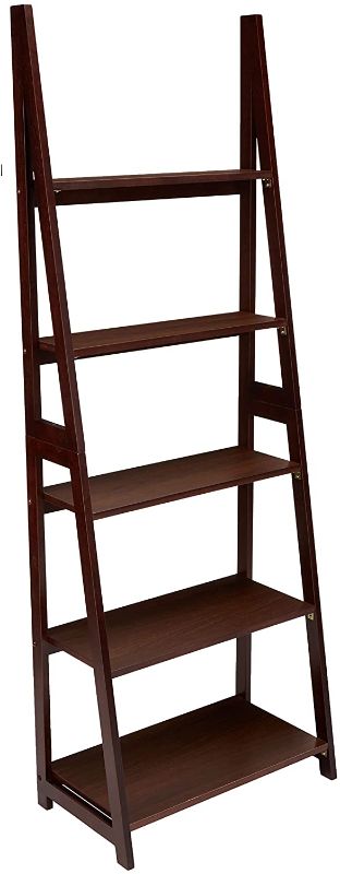 Photo 1 of Amazon Basics Modern 5-Tier Ladder Bookshelf Organizer with Solid Rubber Wood Frame, Espresso
