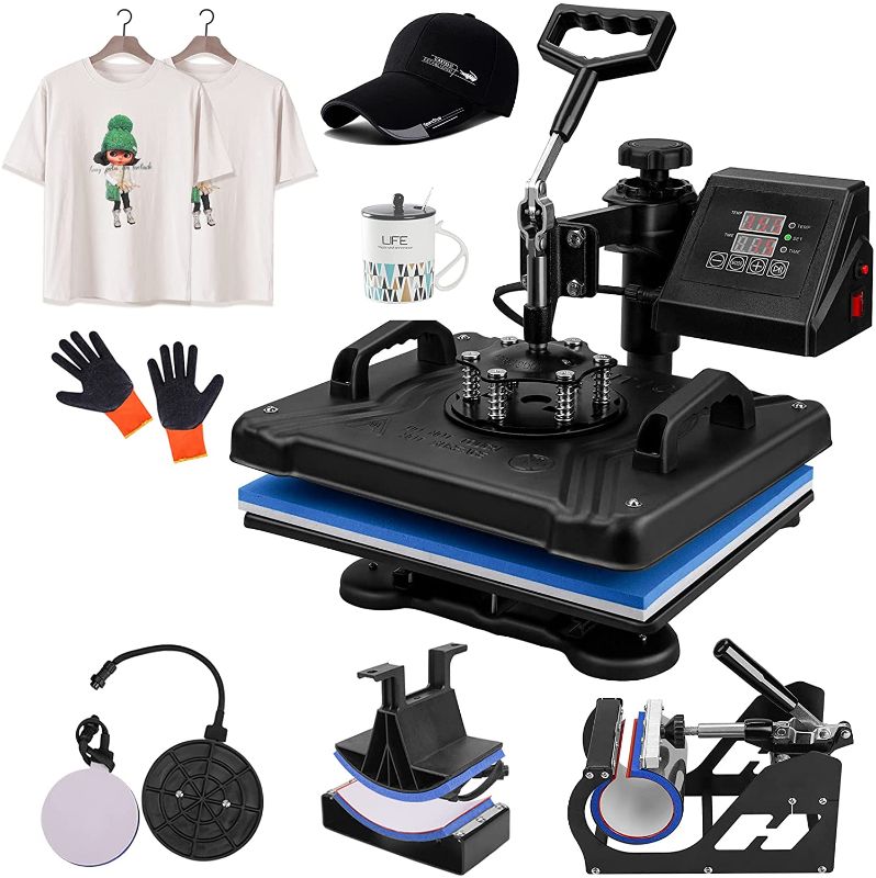 Photo 1 of Yoobure Heat Press Machine 5 In 1 Digital Combo 12x15 Inch Transfer Sublimation Printer, Multifunctional T-Shirt Printing Machine 360-Degree Heat Press Machine Swing Away for T-Shirt Mug Hat Plate Cap
